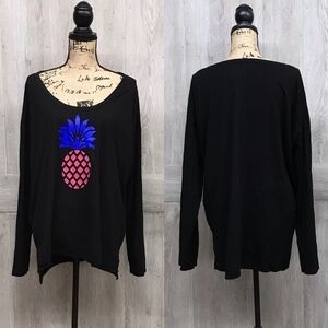 Black Long Sleeve Tailored Pineapple Tee BB324
